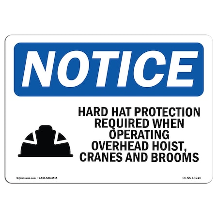 Signmission OSHA Sign, Hard Hat Protection Required With Symbol, 10in X 7in Aluminum, 10" W, 7" H, Landscape OS-NS-A-710-L-13240